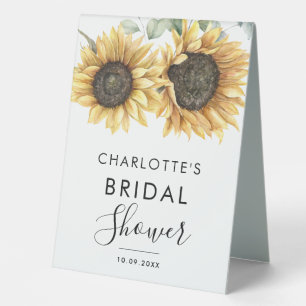Floral Sunflower Script Watercolor Bridal Shower Table Tent
