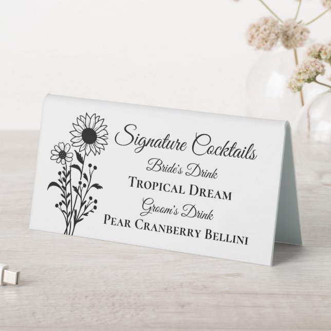 Floral Sunflower Signature Cocktails Wedding Bar Table Tent (In SItu (Table))