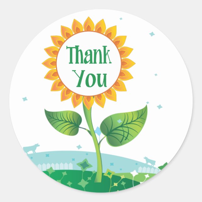 Floral Sunflower Thank You Sticker / Seal (Front)