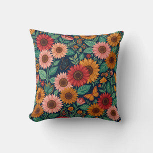 Floral Sunflower Throw Pillow – Indian Textile