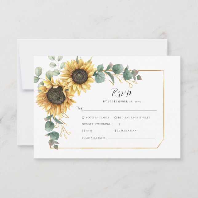 Floral Sunflower Watercolor Wedding RSVP Card (Front)
