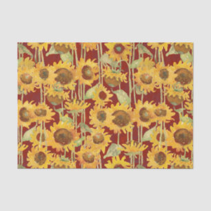 Floral Sunflower Watercolor Yellow on Red Tissue Paper