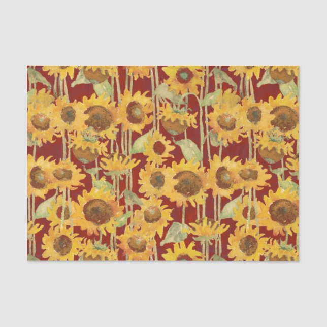 Floral Sunflower Watercolor Yellow on Red Tissue Paper (Front)