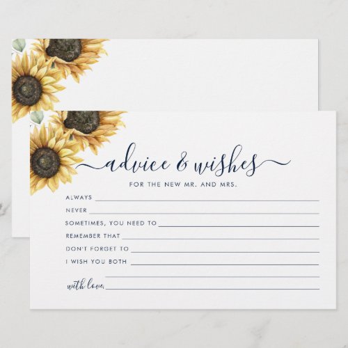 Floral Sunflower Wedding Advice Card