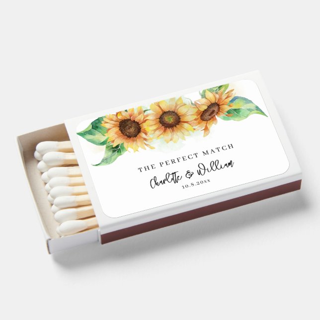Floral Sunflower Wedding Favors Matchboxes (Front Open)