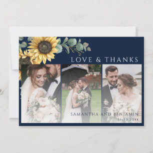 Floral Sunflower Wedding Photo Thank You Card