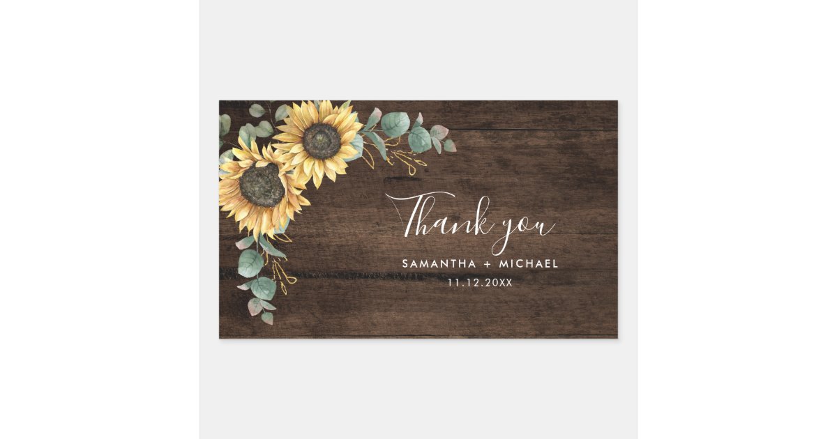 Floral Sunflower Wedding Rustic Thank You Rectangular Sticker | Zazzle
