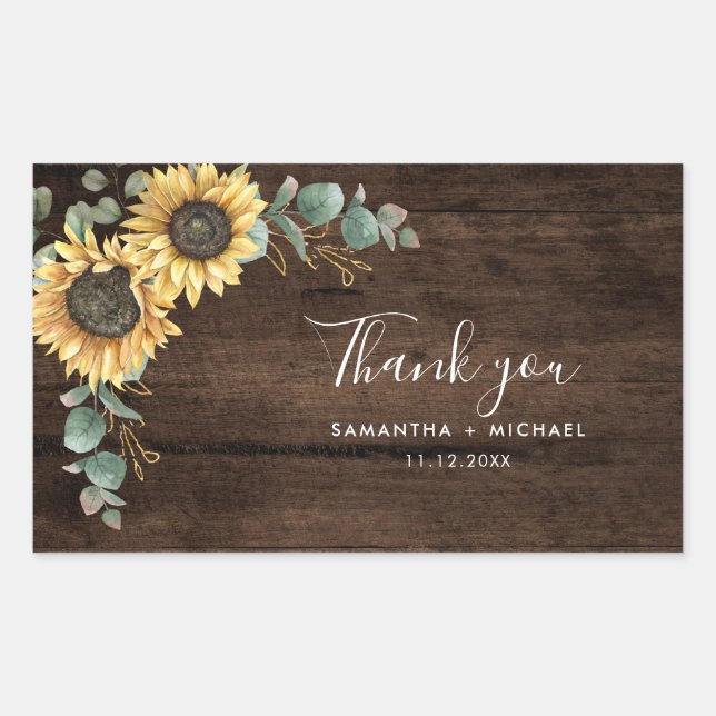 Floral Sunflower Wedding Rustic Thank You Rectangular Sticker (Front)