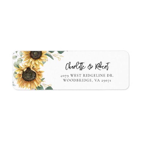 Floral Sunflower Wedding Script Return Address Label