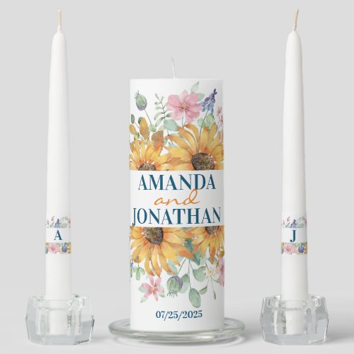 Floral Sunflower Wedding  Unity Candle Set