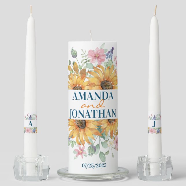 Floral Sunflower Wedding  Unity Candle Set (Front)
