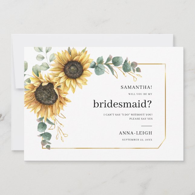 Floral Sunflower Will You Be My Bridesmaid Card (Front)