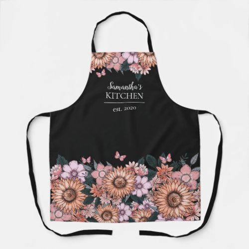 Floral Sunflower Womens Name Apron