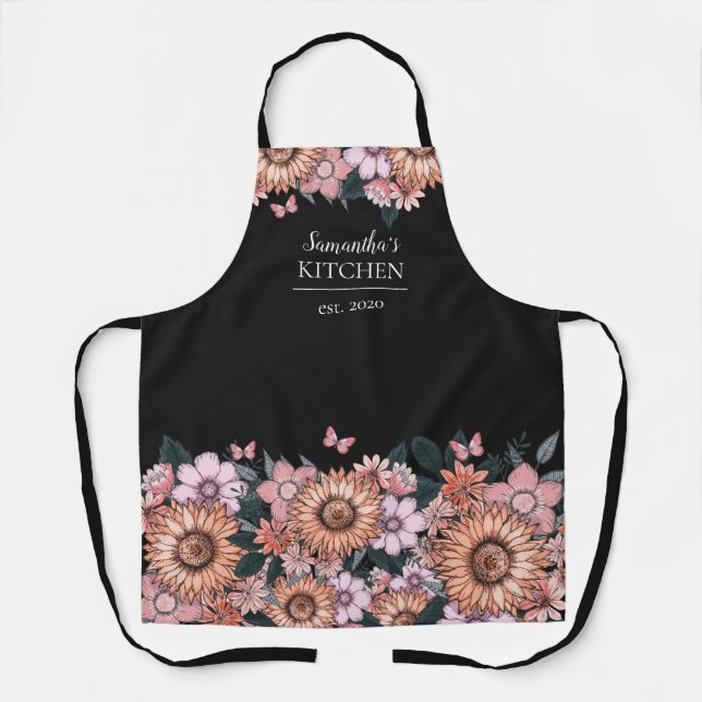 Floral Sunflower Women's Name Apron (Front)