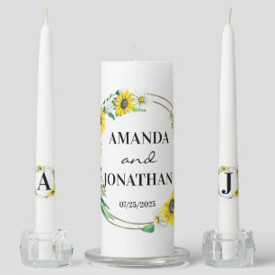 Floral Sunflower Wreath Wedding Unity Candle Set