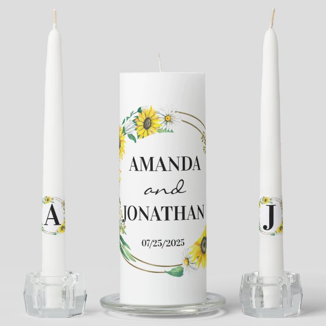 Floral Sunflower Wreath Wedding Unity Candle Set (Front)