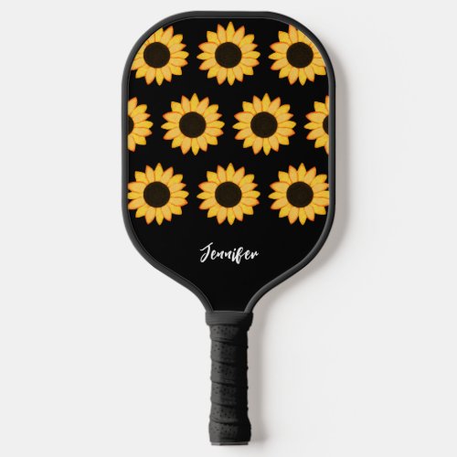 Floral Sunflower Yellow Black Personalized Pickleball Paddle
