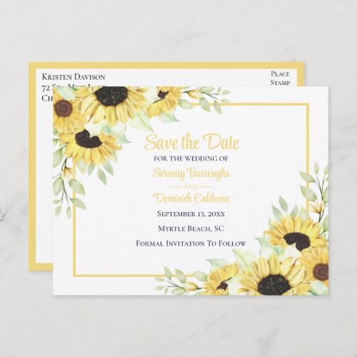  Floral Sunflower Yellow Save the Date Wedding  Announcement Postcard
