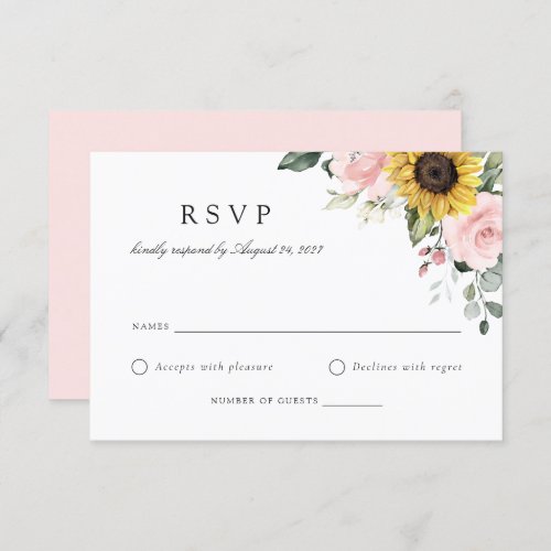 Floral Sunflowers Blush Pink Wedding RSVP Card