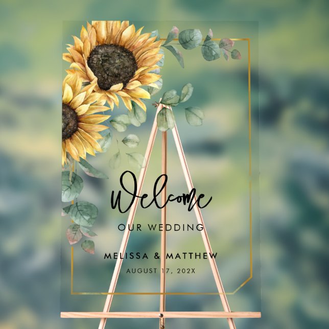 Floral Sunflowers Eucalyptus Wedding Acrylic Sign (Neutral)