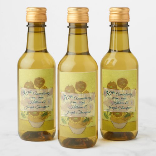 Floral Sunflowers Gold 50th Wedding Anniversary Wine Label