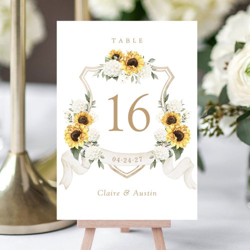 Floral Sunflowers Hydrangea Crest Table Number