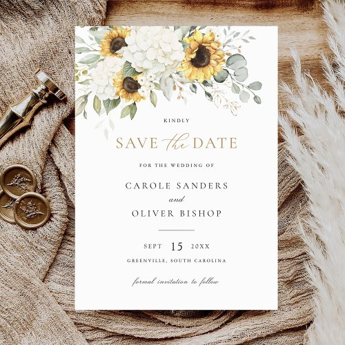 Floral Sunflowers Hydrangea Wedding Save Date Invitation