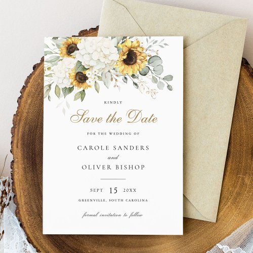 Floral Sunflowers Hydrangea Wedding Save Date Invitation