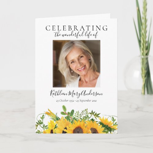Floral Sunflowers Photos Folded Memorial Funeral