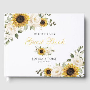 Floral Sunflowers White Flowers Greenery Wedding Guest Book