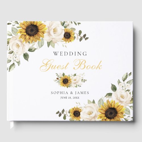 Floral Sunflowers White Flowers Greenery Wedding Guest Book