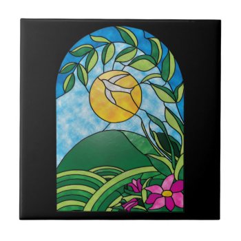 Floral Sunlight Vintage Stained Glass Style Ceramic Tile by terrymcclaryart at Zazzle