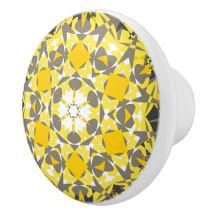 Floral Sunny Yellow Gray White Elegant Ceramic Knob