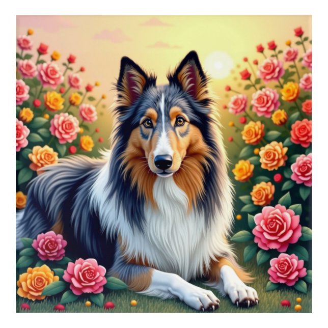 Floral Sunset Collie Dog  Acrylic Print (Front)