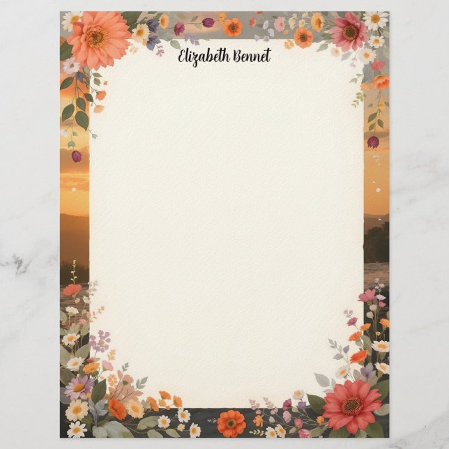 Floral Sunset Stationery Paper (Front)
