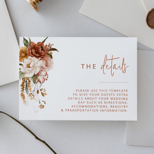 Floral Sunset Wedding Details Card