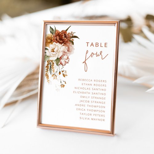 Floral Sunset Wedding Table Numbers