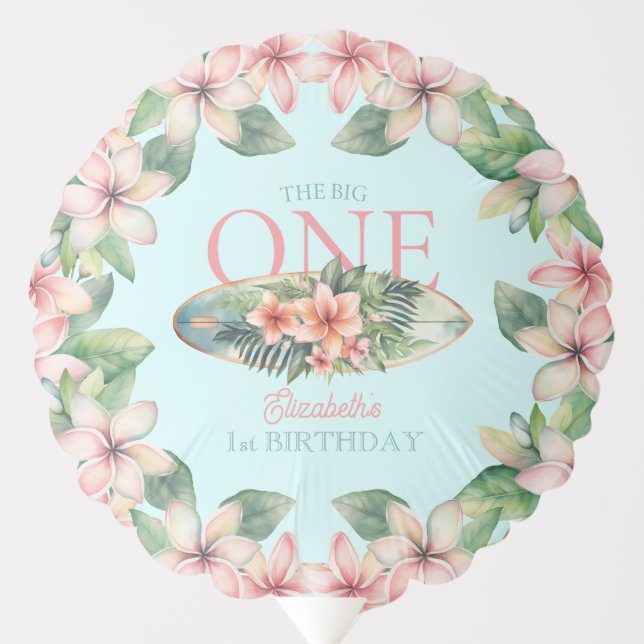 Floral Surf Board The Big One 1st Birthday Balloon (Front)