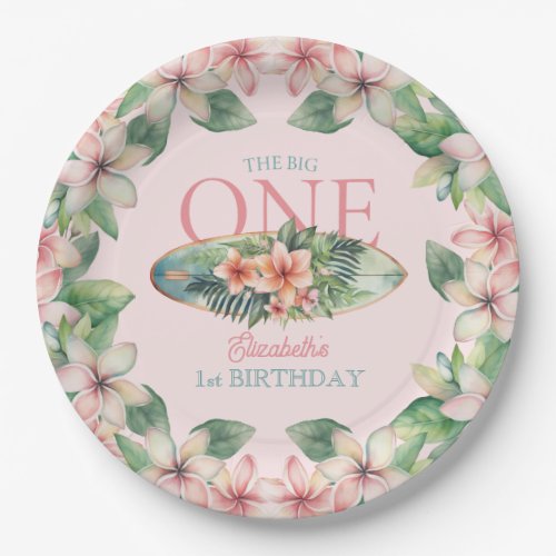 Floral Surf Board The Big One 1st Birthday Paper Plates