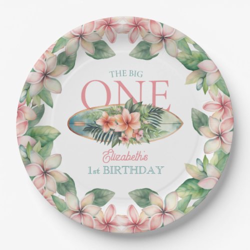 Floral Surf Board The Big One 1st Birthday Paper Plates
