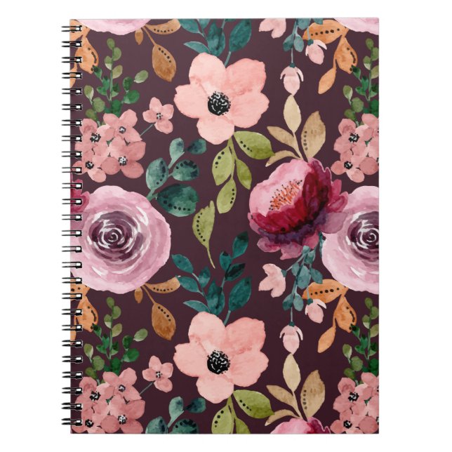 Floral Surface Pattern-Fashion Watercolor Colorful Notebook (Front)