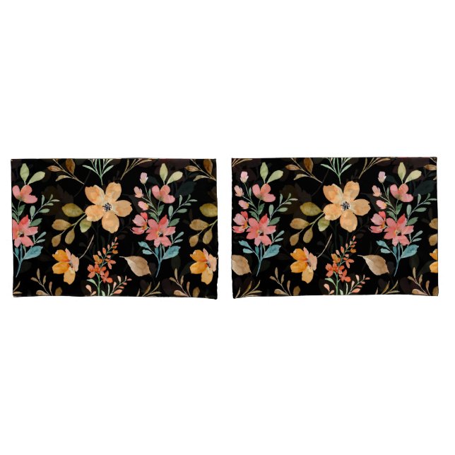 Floral Surface Pattern- Fashion Watercolor Spring  Pillow Case (Front-Set)