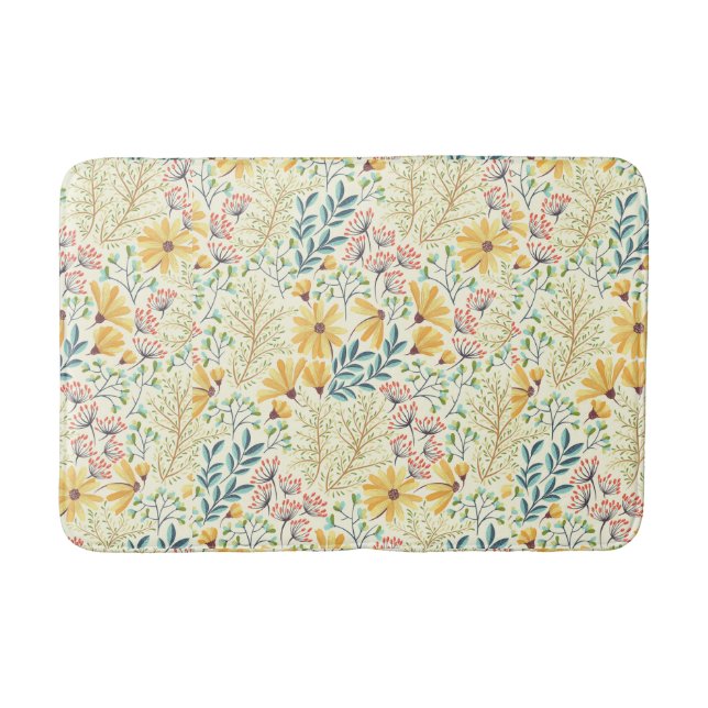 Floral Surface Pattern- Stylish Abstract Wallpaper Bath Mat (Front)