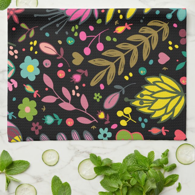 Floral Surface Pattern- Stylish Flowers Wallpaper  Kitchen Towel (Folded)