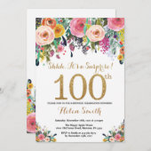 Floral Surprise 100th Birthday Invitation Gold (Front/Back)