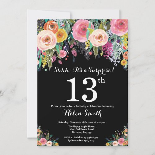 Floral Surprise 13th Birthday Invitation
