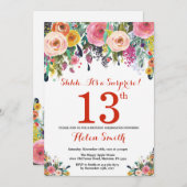 Floral Surprise 13th Birthday Invitation Red (Front/Back)