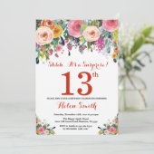 Floral Surprise 13th Birthday Invitation Red (Standing Front)