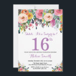 Floral Surprise 16th Birthday Invitation Purple<br><div class="desc">Floral Surprise 16th Birthday Invitation for Women. Watercolor Floral Flower. Pink, Yellow, Orange, Purple Flower. Kids Birthday. Girl Birthday. 30th 40th 50th 60th 70th 80th 90th 100th 13th 15th 16th 18th 20th 21st Any Age. For further customization, please click the "Customize it" button and use our design tool to modify...</div>