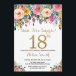 Floral Surprise 18th Birthday Invitation Gold<br><div class="desc">Floral Surprise 18th Birthday Invitation for Women. Watercolor Floral Flower. Gold Glitter. Pink,  Yellow,  Orange,  Purple Flower. Adult Birthday. For further customization,  please click the "Customize it" button and use our design tool to modify this template.</div>